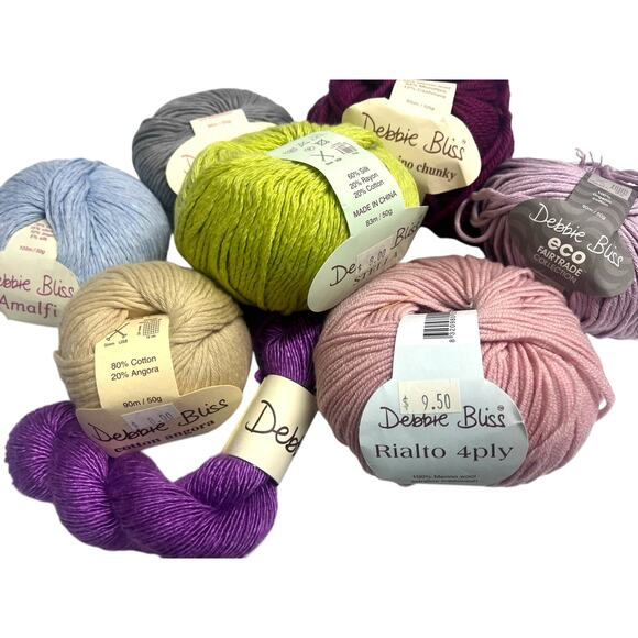 8 Skeins Debbie Bliss Assorted Yarns | Cashmere Cotton Wool | Pink Purple Blue - Picture 1 of 11